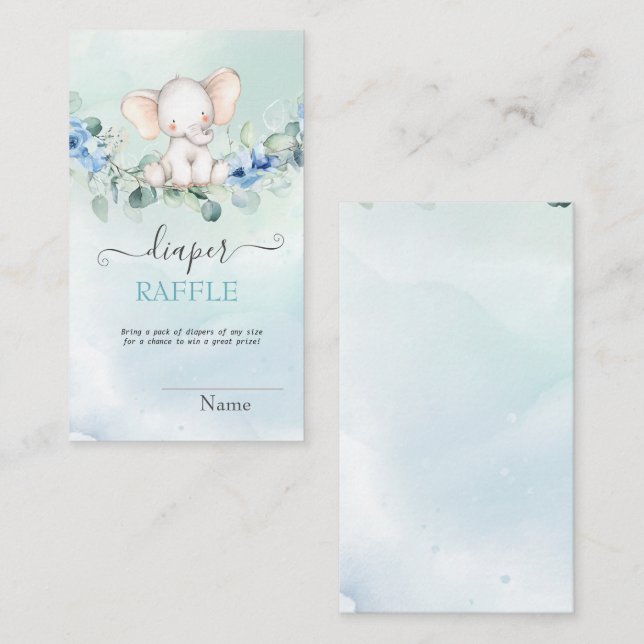 Niedlich Baby Elephant Blue Rose Begleitkarte (Vorne/Hinten)