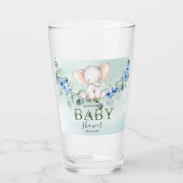 Niedlich Baby Elephant Blue Rose Glas (Vorderseite)