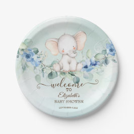 Niedlich Baby Elephant Blue Rose Pappteller