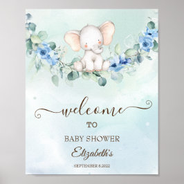 Niedlich Baby Elephant Blue Rose Poster