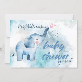 Niedlich Baby Elephant Blue Watercolor Dusche per Einladung