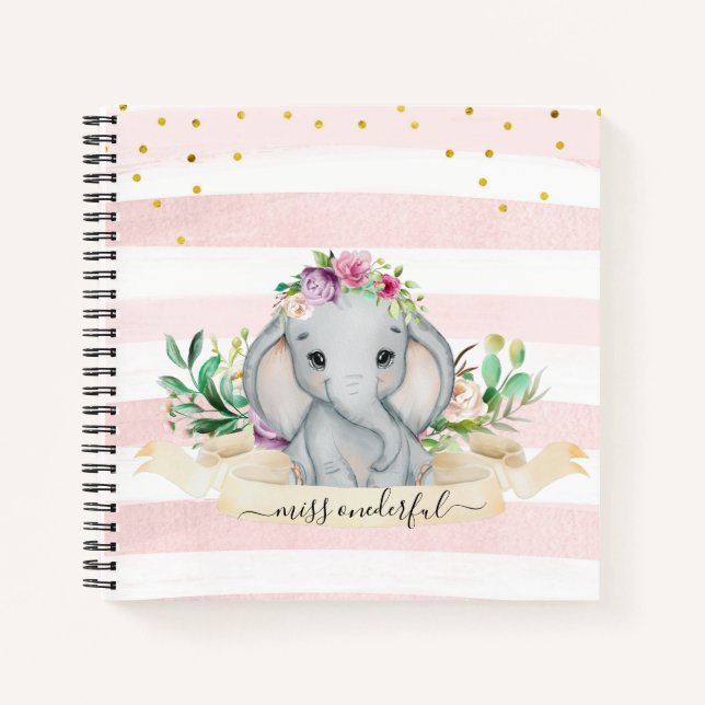 Niedlich Baby Elephant Blume Child Daily Journal Notizbuch (Vorderseite)