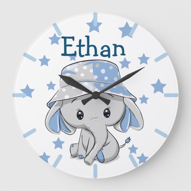 Niedlich Baby Elephant Boy   Große Wanduhr (Vorderseite)