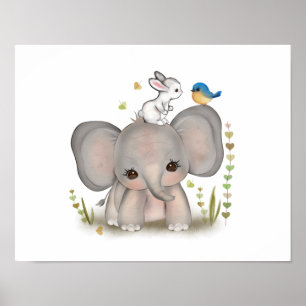 Niedlich Baby Elephant Bunny Poster drucken
