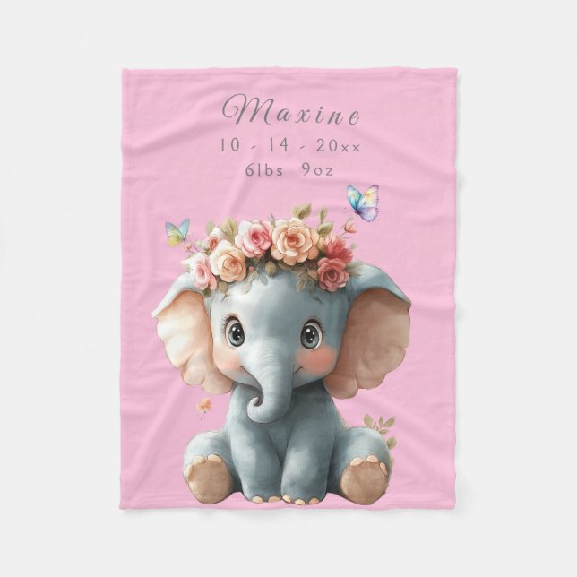 Niedlich Baby Elephant Butterfets Blume Fleecedecke (Vorderseite)