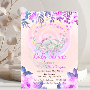 Niedlich Baby Elephant Butterfets Floral Einladung