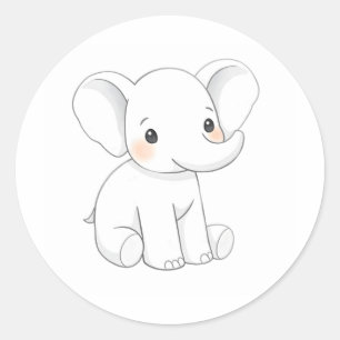 Niedlich Baby Elephant Calf Aquarell Druckaufklebe Runder Aufkleber