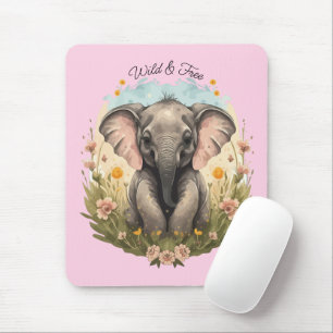 Niedlich Baby Elephant Calf Wildblume Wanderlust Mousepad