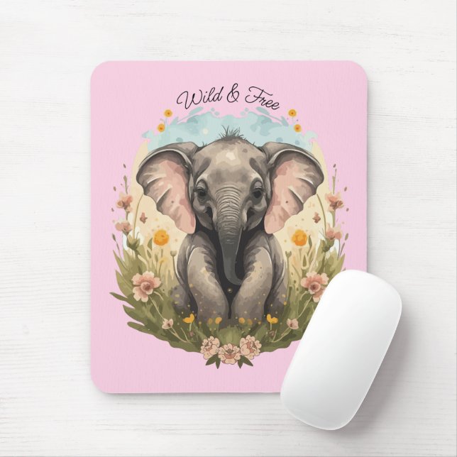 Niedlich Baby Elephant Calf Wildblume Wanderlust Mousepad (Mit Mouse)