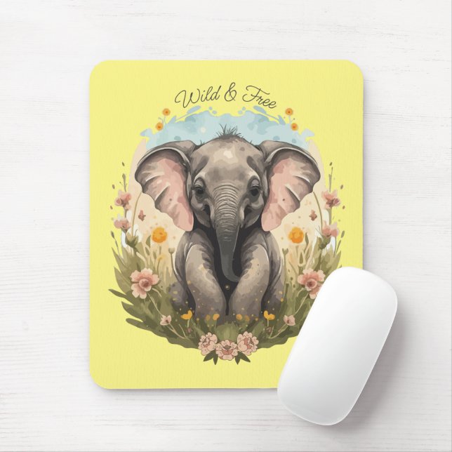 Niedlich Baby Elephant Calf Wildblume Wanderlust Mousepad (Mit Mouse)