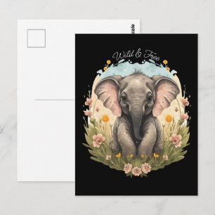 Niedlich Baby Elephant Calf Wildblume Wanderlust P Postkarte