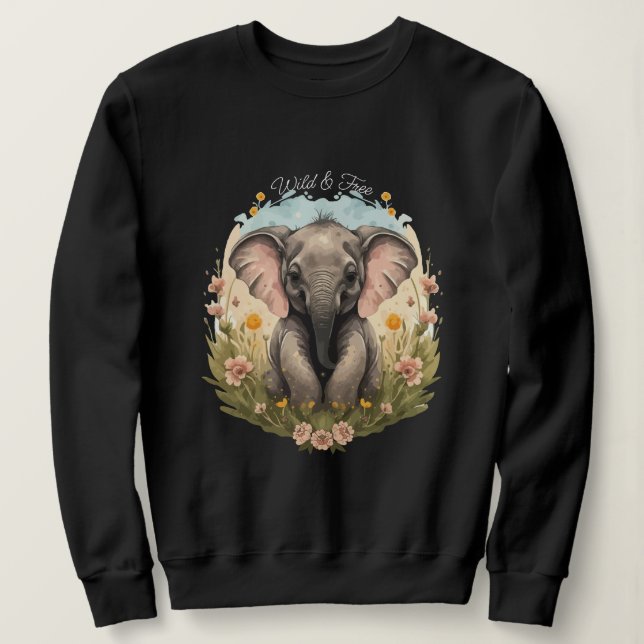 Niedlich Baby Elephant Calf Wildblume Wanderlust Sweatshirt (Design vorne)