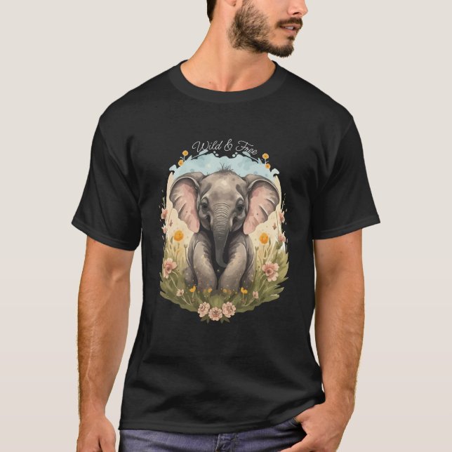 Niedlich Baby Elephant Calf Wildblume Wanderlust T-Shirt (Vorderseite)