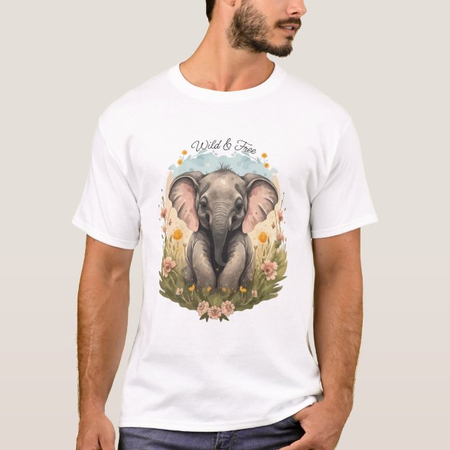 Niedlich Baby Elephant Calf Wildblume Wanderlust T-Shirt (Vorderseite)