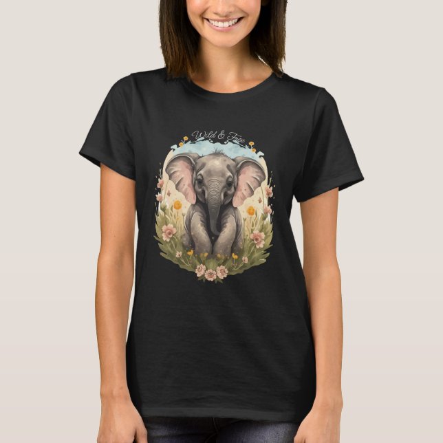 Niedlich Baby Elephant Calf Wildblume Wanderlust T-Shirt (Vorderseite)