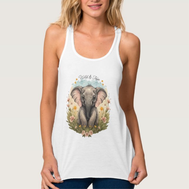 Niedlich Baby Elephant Calf Wildblume Wanderlust Tank Top (Vorderseite)