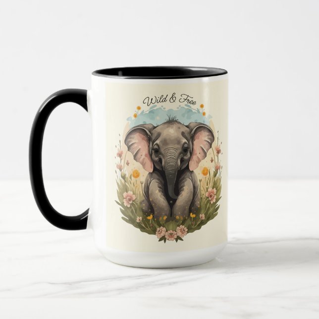 Niedlich Baby Elephant Calf Wildblume Wanderlust Tasse (Links)