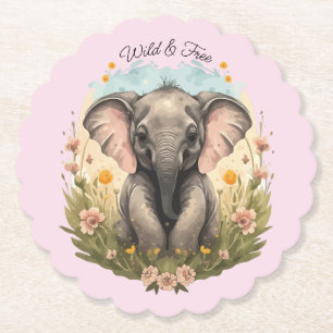 Niedlich Baby Elephant Calf Wildblume Wanderlust Untersetzer