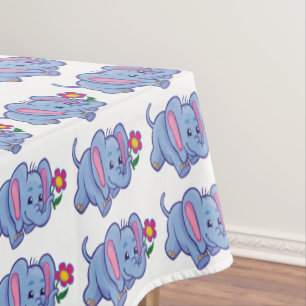Niedlich Baby Elephant Cartoon Kinder Rectangle Tischdecke