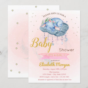 Niedlich Baby Elephant Cloud, Stars Baby Dusche Einladung