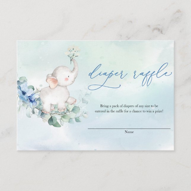 Niedlich Baby Elephant Dusty Blue Floral Diaper Ra Begleitkarte (Vorderseite)