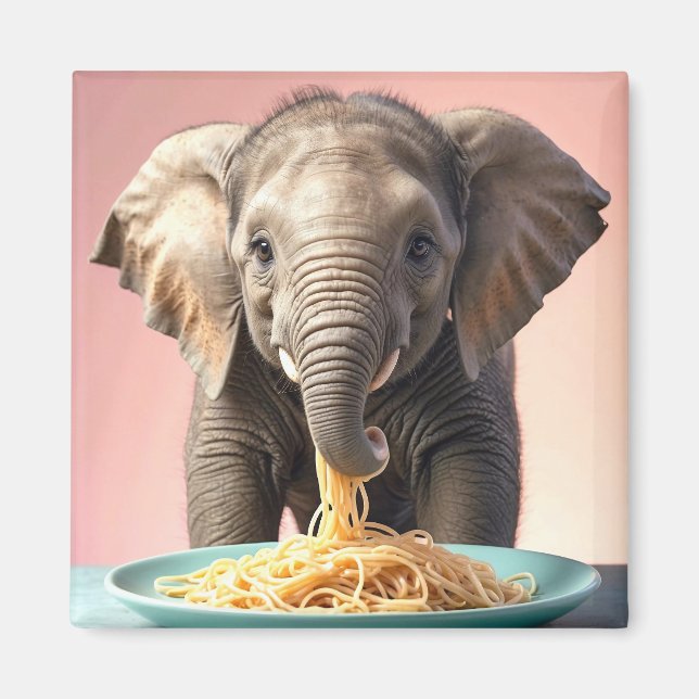 Niedlich Baby Elephant Eating Spaghetti Magnet (Vorne)