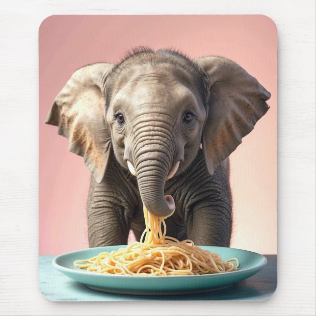 Niedlich Baby Elephant Eating Spaghetti Mousepad (Vorne)
