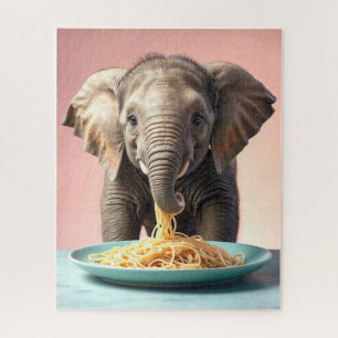 Niedlich Baby Elephant Eating Spaghetti Puzzle