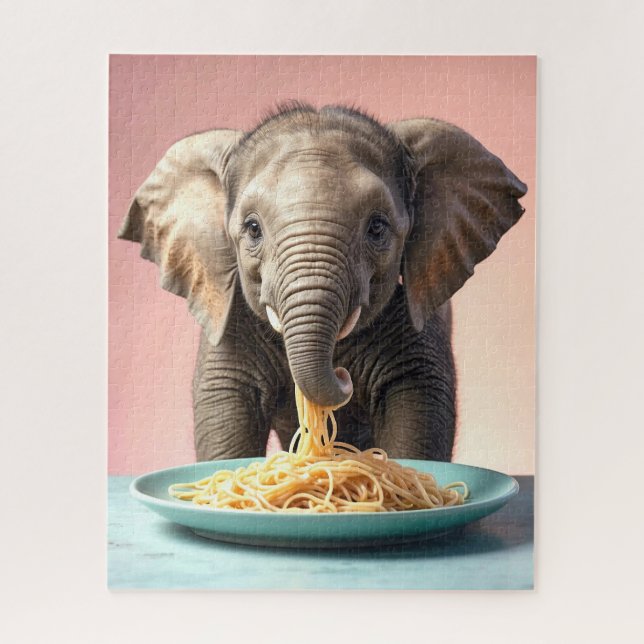 Niedlich Baby Elephant Eating Spaghetti Puzzle (Vertikal)