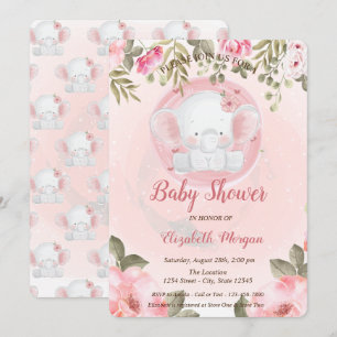 Niedlich Baby Elephant Floral Baby Dusche Einladun Einladung