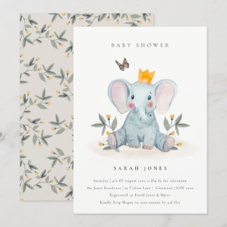 Niedlich Baby Elephant Foliage Baby Shower Einladu Dankeskarte