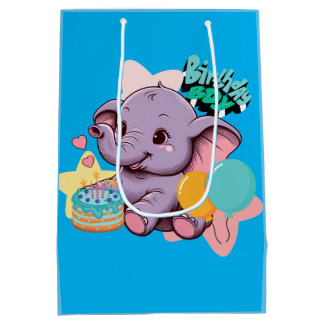 Niedlich Baby Elephant Geburtstagsjunge Mittlere Geschenktüte