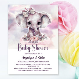 Niedlich Baby Elephant Girl Babydusche Einladung