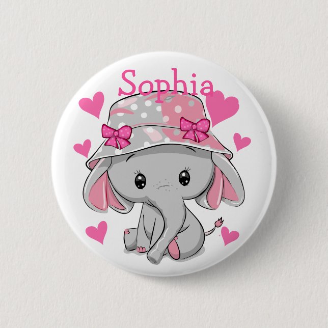 Niedlich Baby Elephant Girl Button (Vorderseite)