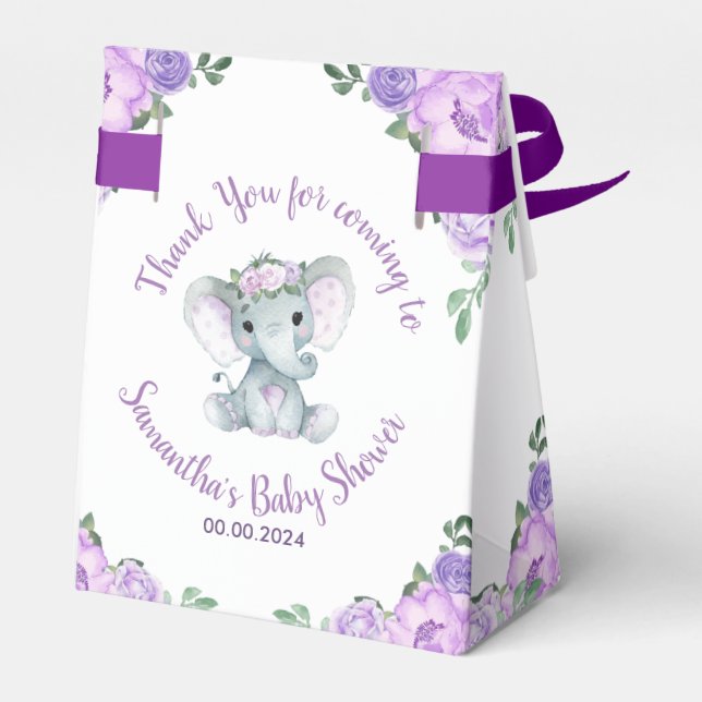 Niedlich Baby Elephant Girl Lila Blumenpapier Tell Geschenkschachtel (Rückseite)