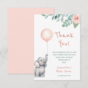Niedlich Baby Elephant Girl Pink Balloon Babydusch Dankeskarte