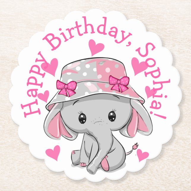 Niedlich Baby Elephant Girl Untersetzer (Vorderseite)
