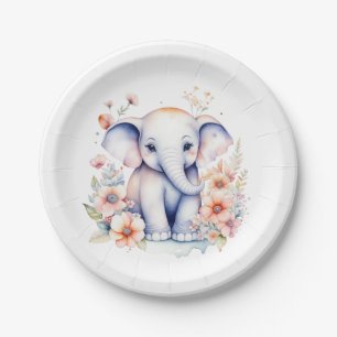 Niedlich Baby Elephant Girl's Baby Shower Pappteller
