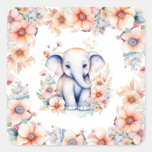 Niedlich Baby Elephant Girl's Baby Shower Quadratischer Aufkleber