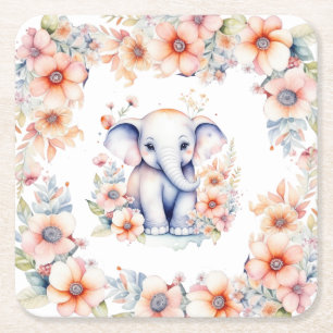 Niedlich Baby Elephant Girl's Baby Shower Rechteckiger Pappuntersetzer