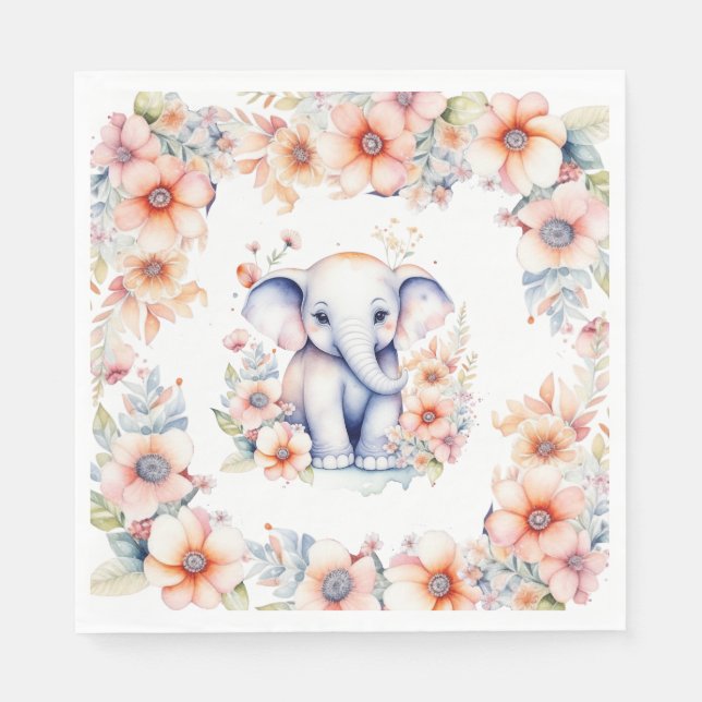 Niedlich Baby Elephant Girl's Baby Shower Serviette (Vorderseite)