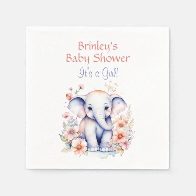Niedlich Baby Elephant Girl's Baby Shower Serviette (Vorderseite)