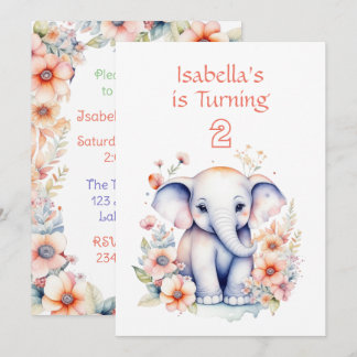 Niedlich Baby Elephant Girl's Birthday Party Einladung