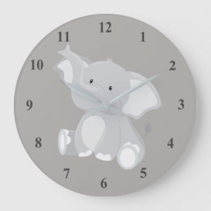 Niedlich Baby Elephant Gray Große Wanduhr