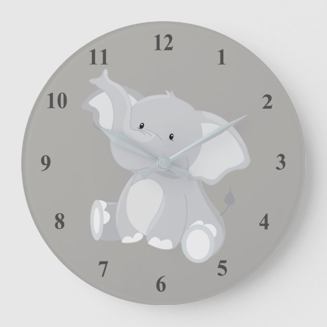 Niedlich Baby Elephant Gray Große Wanduhr (Vorderseite)