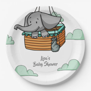 Niedlich Baby Elephant im Hot Air Ballon Basket Pa Pappteller