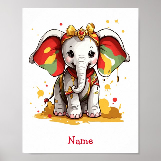 Niedlich Baby Elephant Individuelle Name Poster (Vorne)