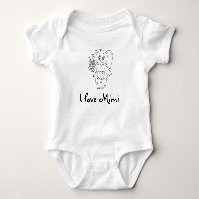 Niedlich Baby Elephant Modern Black I Liebe Mimi Baby Strampler (Vorderseite)