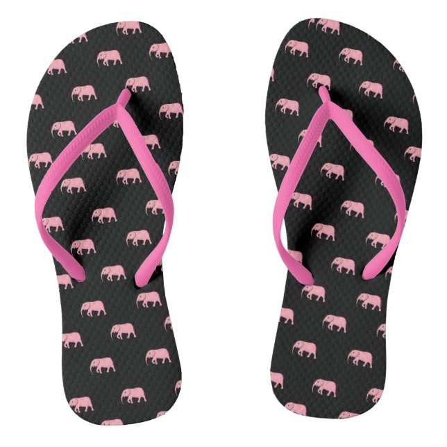 Niedlich Baby Elephant Modernes Pink Black Flip Flops (Fußbett)