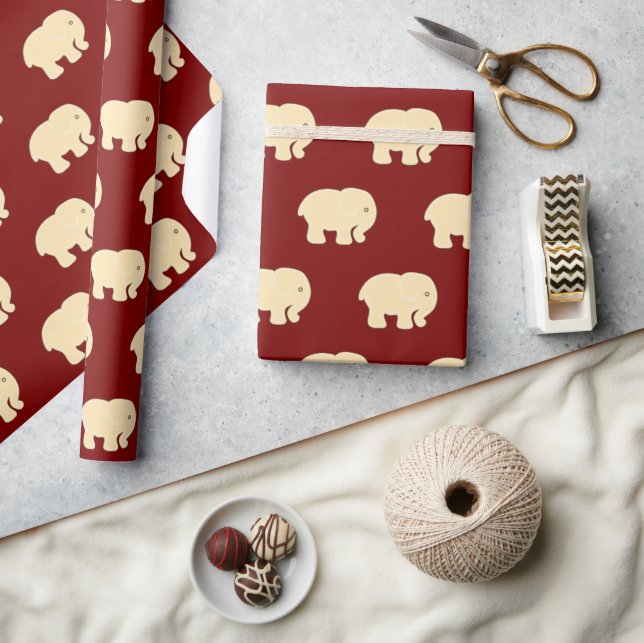 Niedlich Baby Elephant Muster Red Geschenkpapier (Kunsthandwerk)